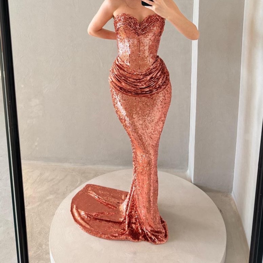 Embellished Gold Strapless Bodycon Gown for Prom
